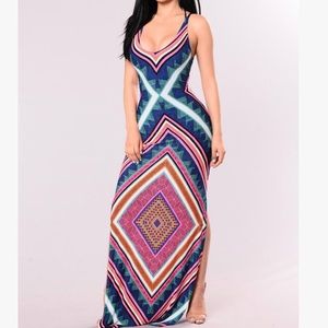 Pink and Blue print maxi dress
